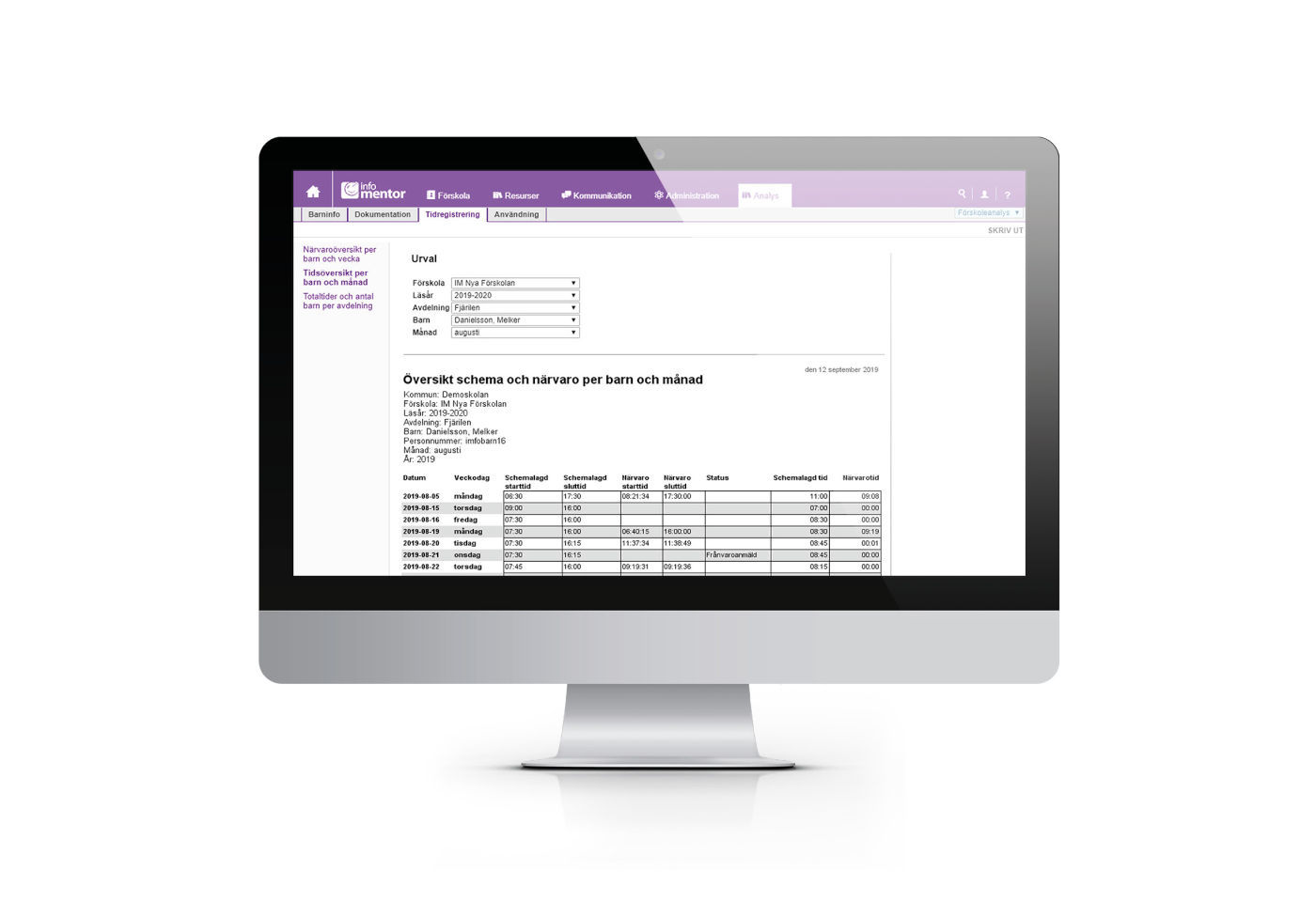 Playschool analysis screen
